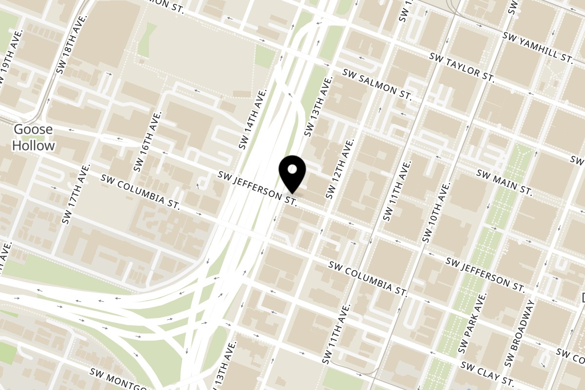 Map showing the location of Thai Chili Jam Restaurant and Full Bar on 1243 SW Jefferson St in Portland